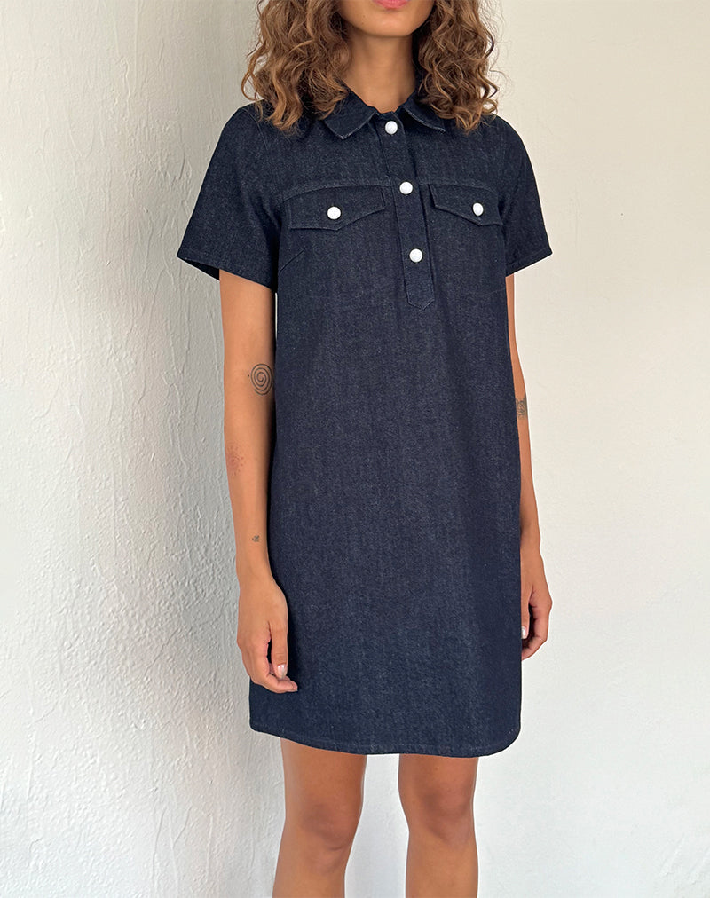 Mini abito Reiga Smock in Denim Indigo