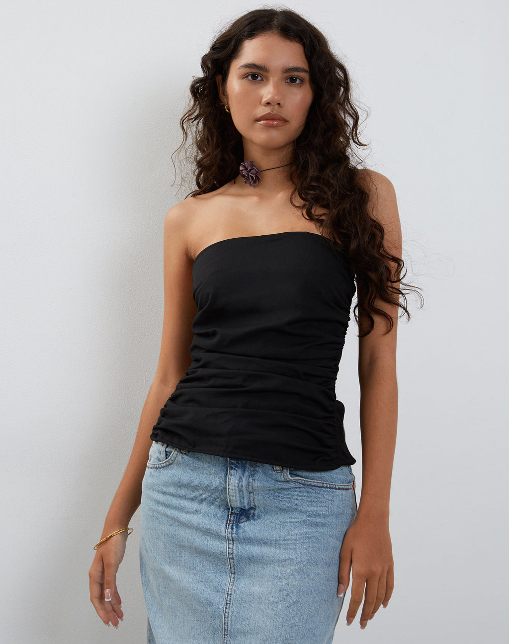 Tahari - Top a tubo lungo con laccetti sul retro - nero