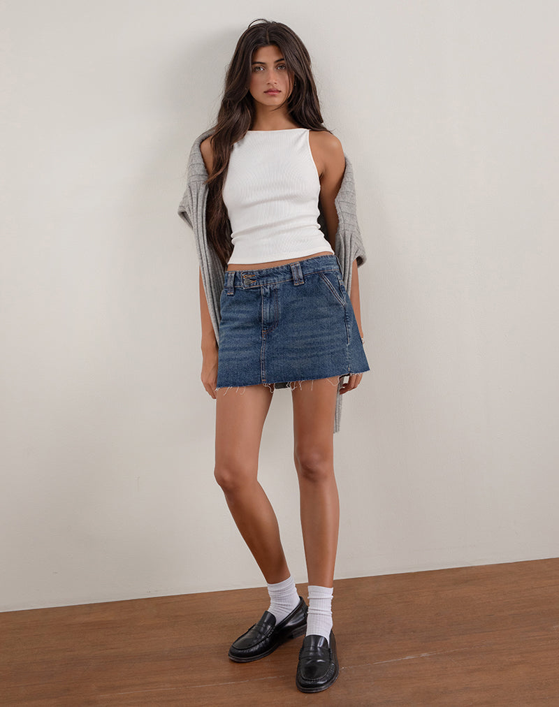 Gonna in micro denim rigida in blu Heritage