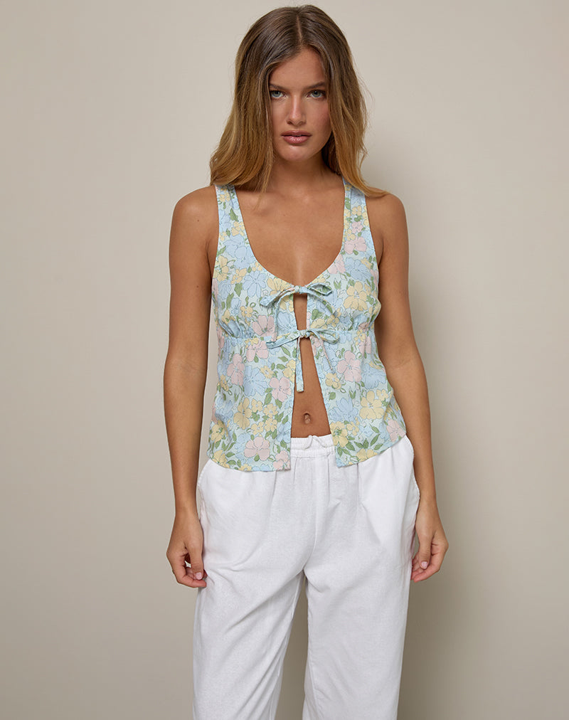 Immagine di Rodite Tie Front Top in Washed Out Pastel Floral
