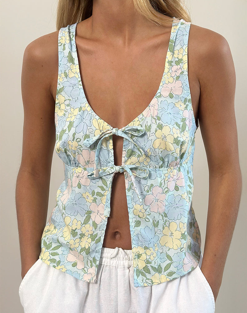 Immagine di Rodite Tie Front Top in Washed Out Pastel Floral