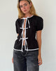 Immagine della camicetta Ryota Tie Front in nero con rilegatura bianca