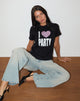 Immagine di Saki Tee in nero con stampa I Love Party