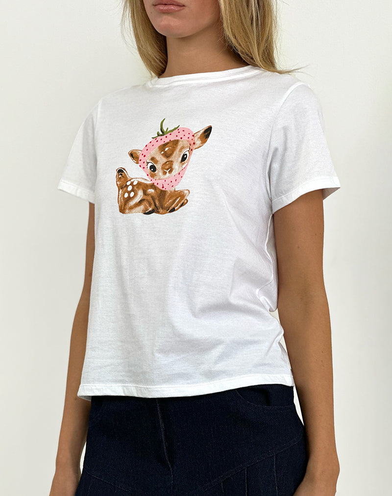 Saki Tee in bianco con stampa Baby Deer