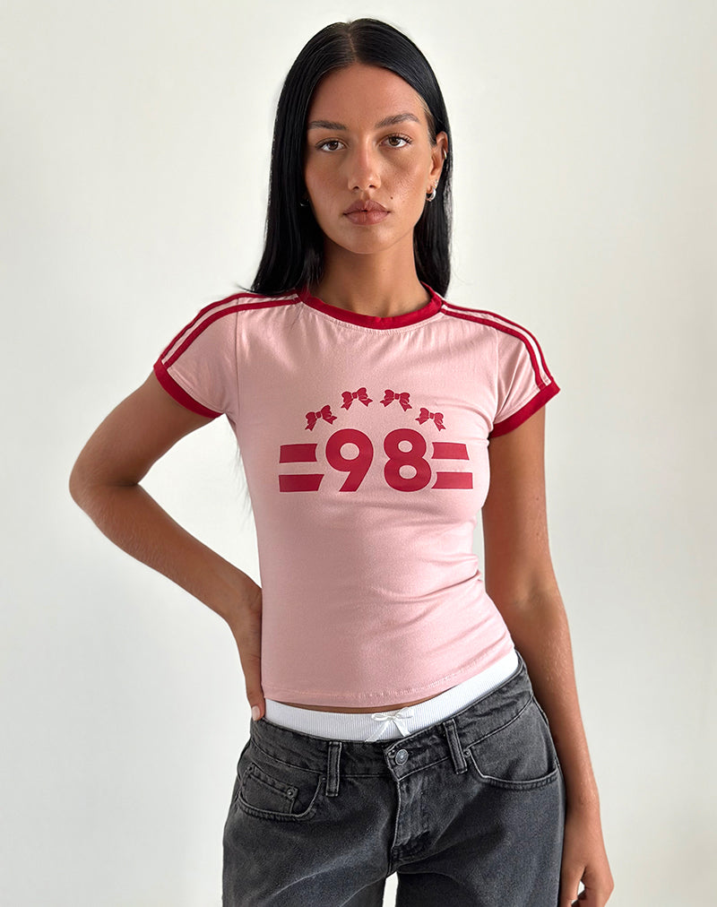 Salda Tee in Rosa Lady con bordino rosso Adrenaline e scritta '98'.