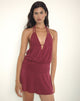 Immagine di Senara Cinch Waist Halterneck Mini Dress in Burgundy