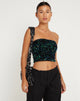 immagine di Shae Top a fascia in mini paillettes verde iridescente