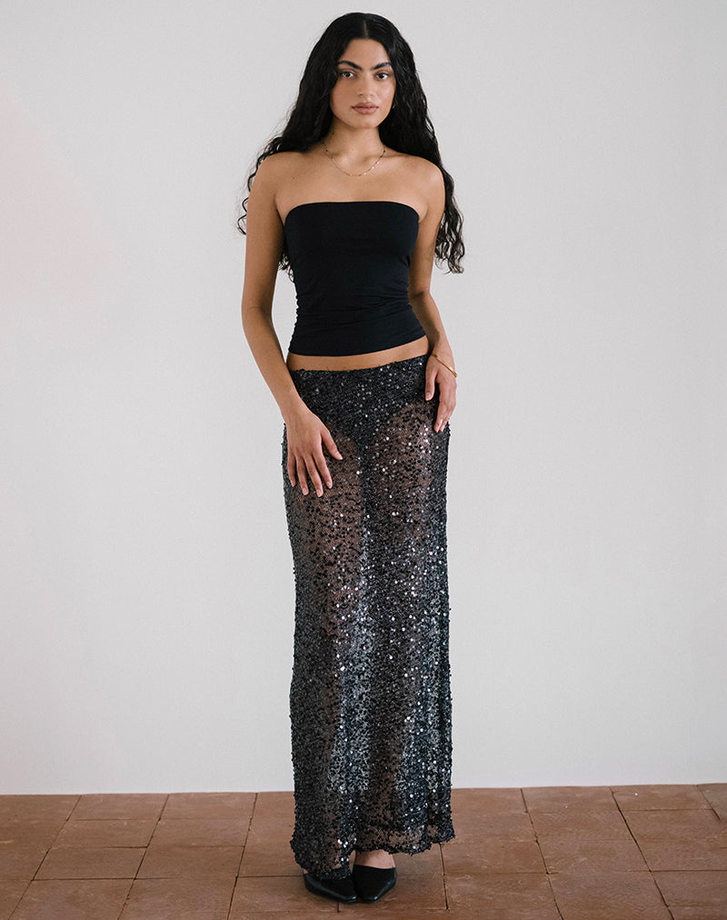 Maxi gonna Vanessa in maglia di paillettes nera