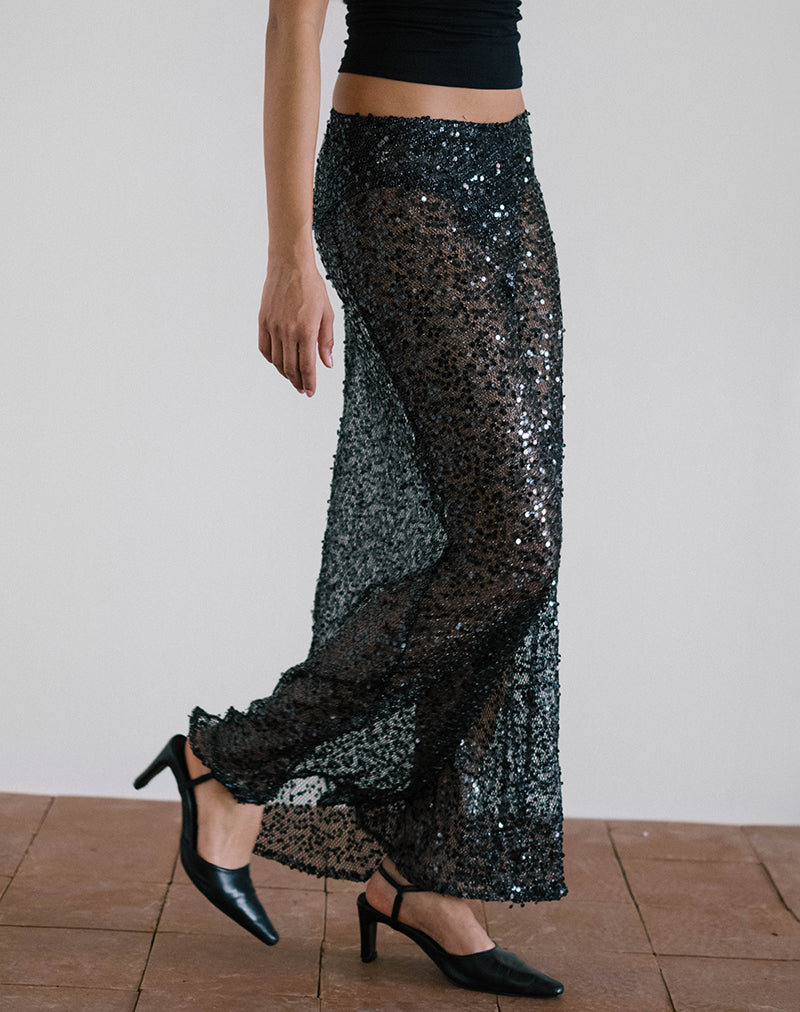 Maxi gonna Vanessa in maglia di paillettes nera