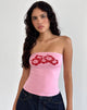Immagine di Shaelo Top a fascia in rosa fenicottero rosso Hisbiscus