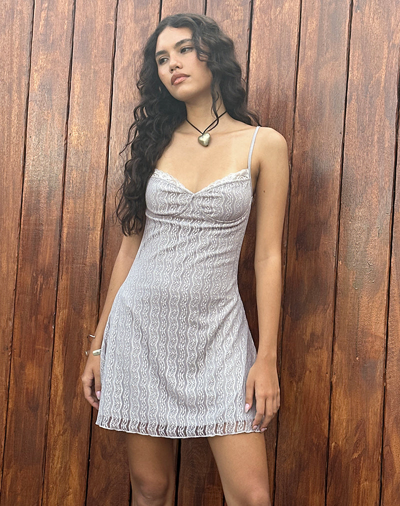 Mini abito Shania in maglia di pizzo grigio argento