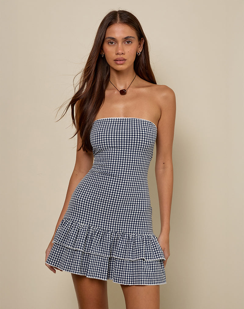 Abito Sitav in Seersucker Gingham Navy