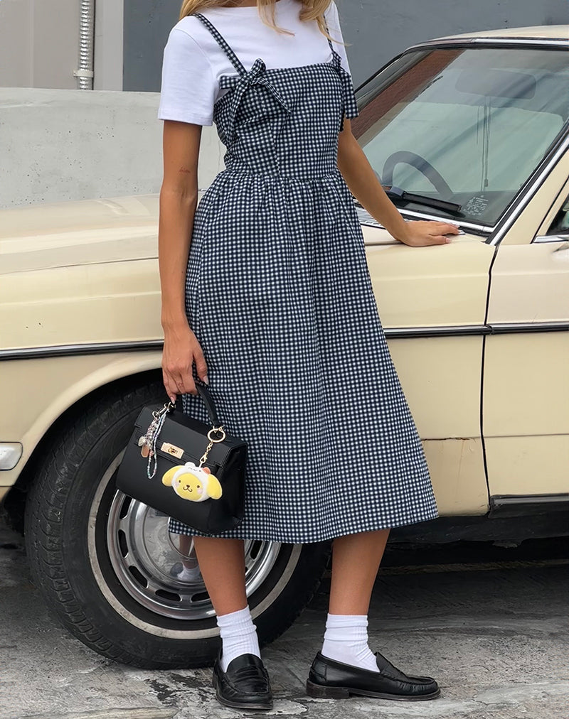 Abito Sloane Midi in Mini Gingham Blu Scuro