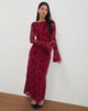 Immagine di Slokya Maxi abito a maniche lunghe in vine flock floreale Cherry
