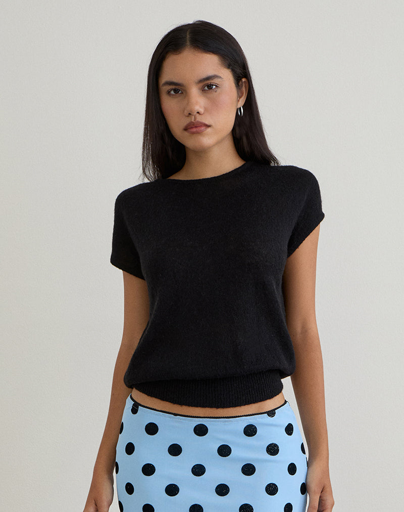 Immagine di Sorin Top con cintura profonda in maglia nero