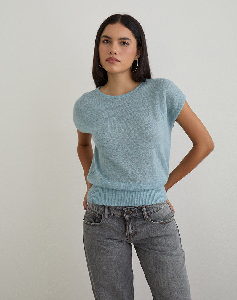 Top Sorin con cintura profonda in maglia blu