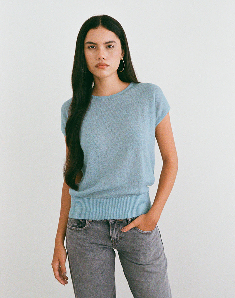 Immagine di Sorin Top con cintura profonda in maglia blu