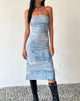 Immagine di MOTEL X JACQUIE Suki Bandeau Midi Dress in Mesh Abstract Paint Brush Blu