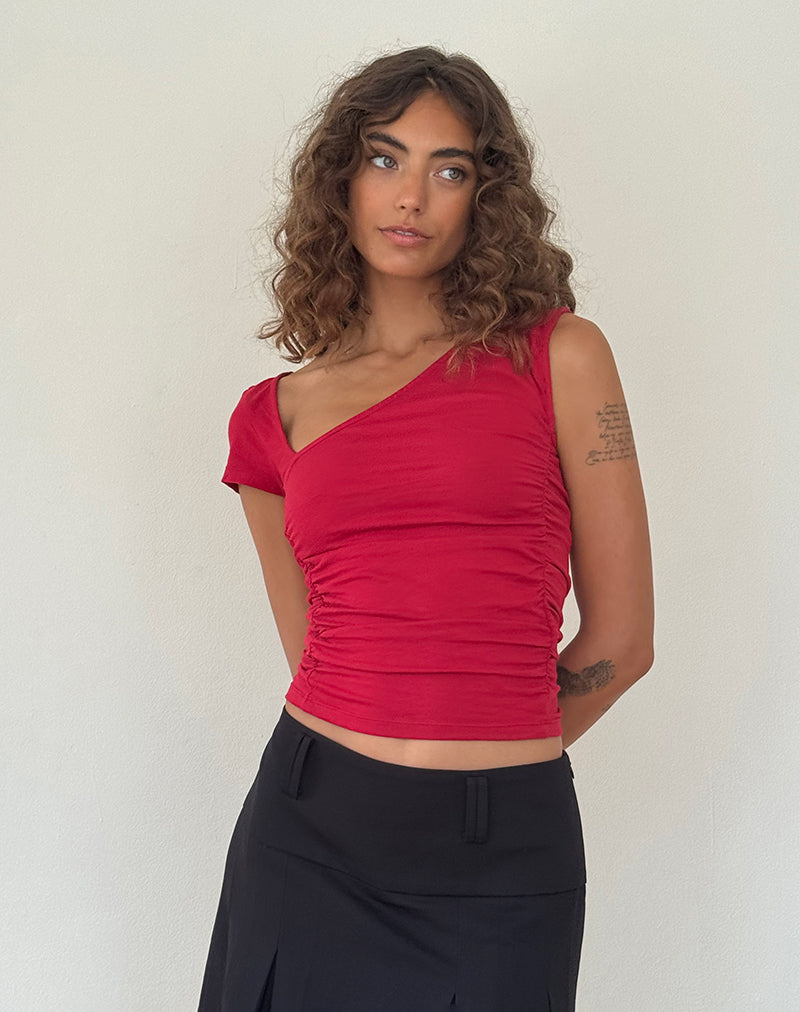 Sunhee - Top con scollo a fessura in rosso adrenalinico