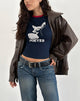 Immagine della t-shirt Sutin in blu navy con bordino rosso e grafica Doeyes