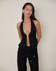 Immagine di Syrma Backless Halterneck Top in Lino Nero