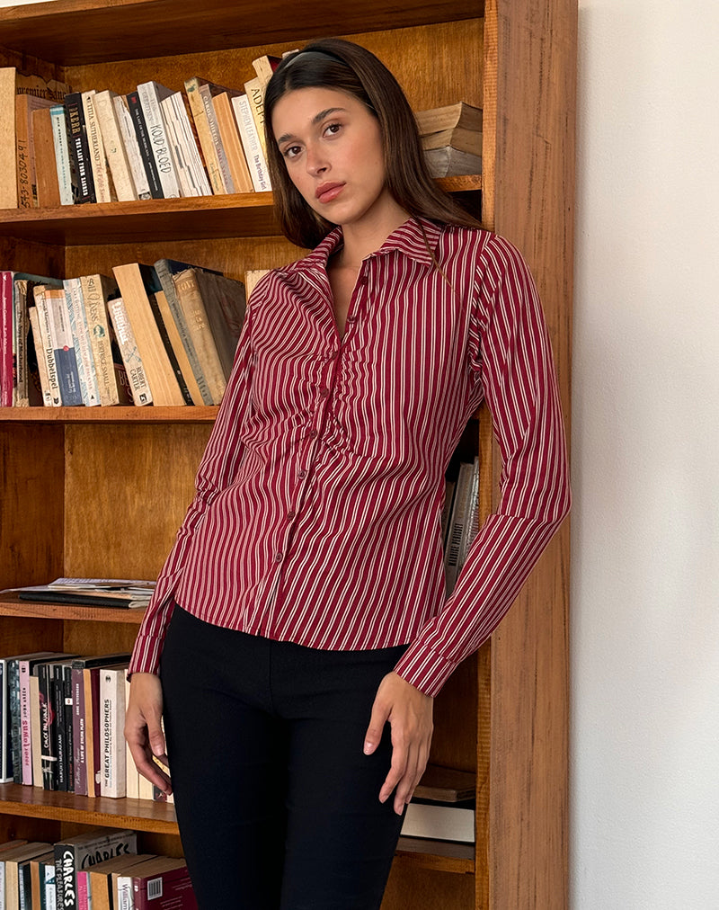 Camicia aderente Tarsi a righe marroni