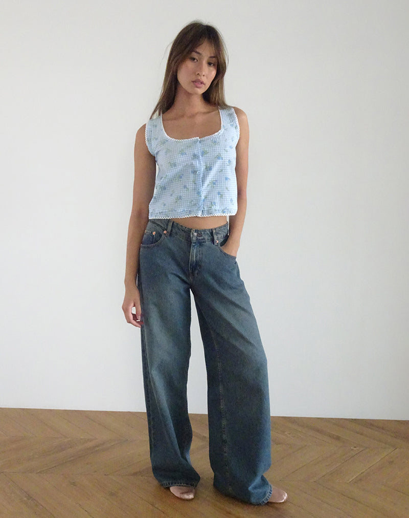 Top Ternya in percalle a fiori blu