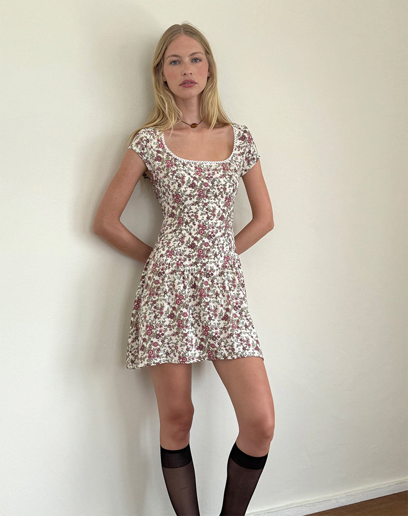 Mini abito Tipani in Vintage Bloom Avorio