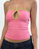 Immagine di Tiria Cutout Bandeau Top in Bubble Gum con rilegatura verde foglia