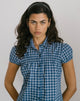 Immagine di Ulsan - Camicia aderente in popeline tartan marino