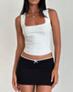 immagine di Vadia Mini Skirt in nero con fiocco e bordi in picot bianco