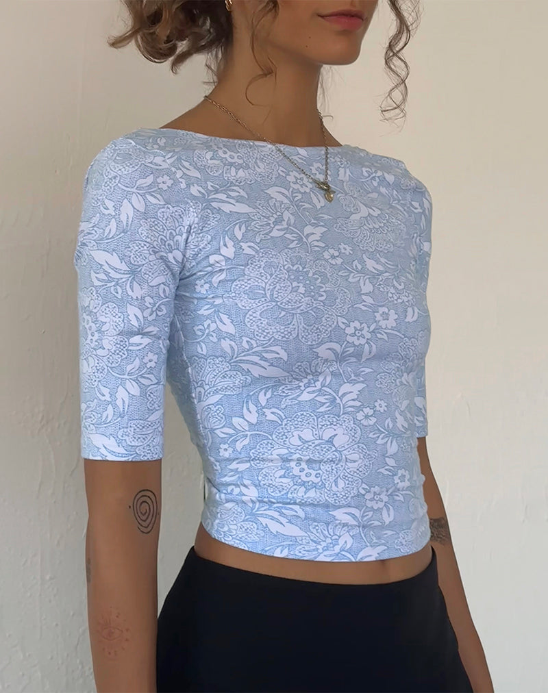 Top Xiwani in lycra bianca con stampa ornamentale