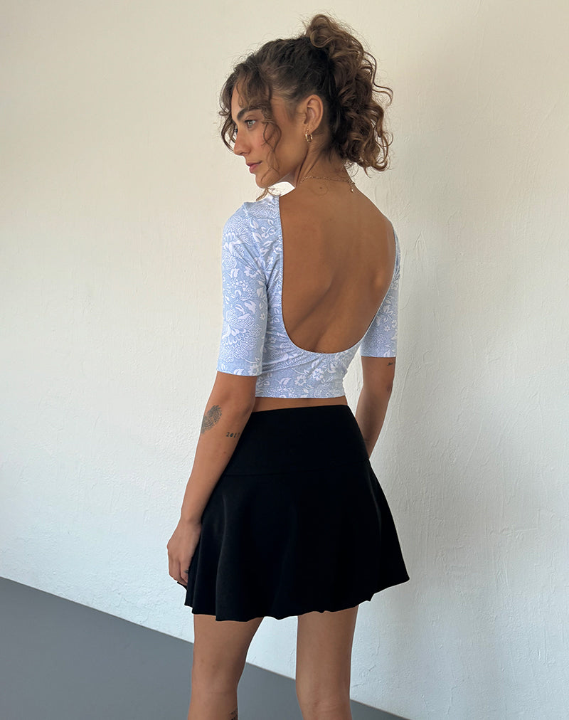 Top Xiwani in lycra bianca con stampa ornamentale