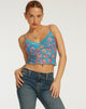 immagine di Yenika Crop Top in blu floreale a contrasto