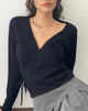 immagine di Zelda Cardigan a portafoglio in maglia nera con rosetta