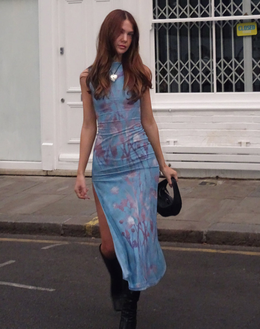 MOTEL X JACQUIE Flo - Vestito midi in rete blu lumen