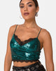 Immagine di Drilly Top in mini paillettes verde acqua con pizzo nero