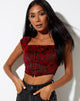 Immagine di Elis Crop Top in broccato a fiori nero e rosso