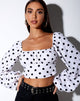 Immagine di Irene - Top a maniche lunghe in bianco polka anni '80