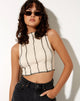 Immagine di Ivy Gilet Top in Ecru a costine con impunture nere