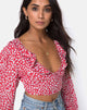 Immagine di Koniva Crop Top in rosso rosa ditsy e argento