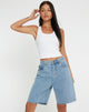 IMMAGINE DI PANTALONCINI IN DENIM LONGLINE DAD IN LAVAGGIO CHIARO