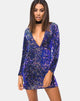 Immagine di Melana Plunge Neck Bodycon Dress in Velluto Laser Rosa Sequin