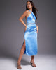 Gonna midi Tindra in raso blu azzurro
