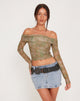 Immagine di Nagini Top Bardot a manica lunga in verde paisley tonale