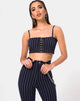 Immagine dei pantaloni a pin in gessato blu scuro
