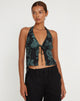 immagine di Roula Halter Top in Dragon Flower Black Mint