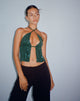 immagine di Runita Halter Top in Drape Sequin Verde Foresta