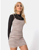 Immagine di Saleh Bodycon Dress in Rib Stripe Cream Nero e Tan