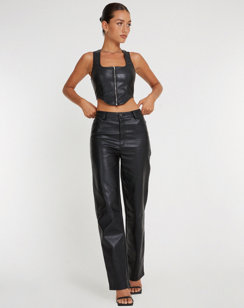 Pantaloni a gamba larga Zova in Pu Nero